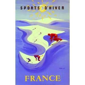 SKI FRANCE WINTER SPORT OHIVER FRENCH SMALL VINTAGE POSTER CANVAS 