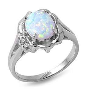   Silver 14mm White Lab Opal Ring (Size 5   9)   Size 5 Jewelry