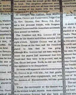 Rare ABRAHAM LINCOLN ASSASSINATION 1st Report NY Times J.W. Booth 1865 