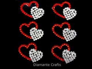   image 6 x 27mm clear red diamante double hearts self adhesive