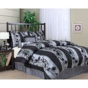  7Pcs King Darcy Patchwork Bed in a Bag Comforter Black 