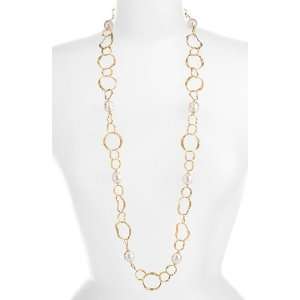    Majorica Hammered Link & Baroque Pearl Long Necklace Jewelry