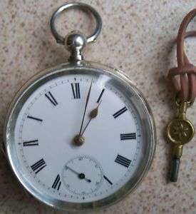 Old Pocket Watch Key Wind Silver Case 53,5 mm. running  