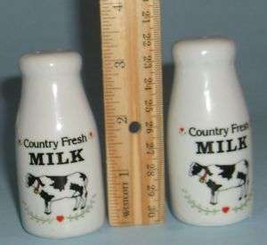 Milk Bottle Salt & Pepper Shakers Country Fresh Cow  