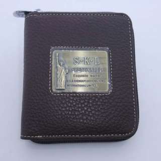 NEW Mens Brown Genuine Real Leather zip Wallet Id card Checkbook Free 