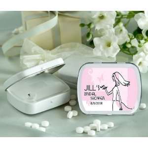 Keepsake Pink Bridal Theme Personalized Glossy White Hinged Mint Box 