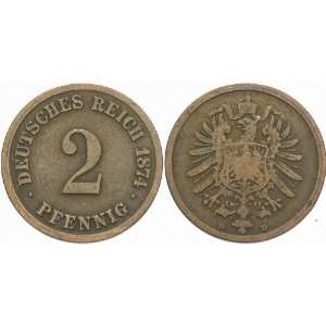  Very Fine/XF 1874 D German 2 Pfennig 