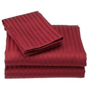 Safah 300TC Twin Pima Cotton Crimson Stripe Sheet Set 
