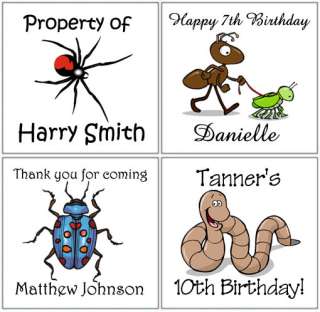 12 Bugs Spiders Worms Party GIFT square stickers Favors  