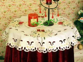   Christmas Holiday Embroidered round Tablecloth WHITE L090954  