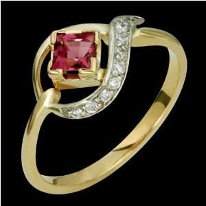  Rose   14k Gold Ring with Diamonds & Pink Toumaline 