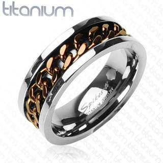 Pc Solid Titanium W/ IP Coffee Chain Inlay Mens Band Ring Chose Fr 
