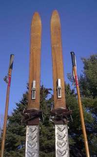 VINTAGE Wooden Skis 72 Wood Skiis + POLES Ski GREAT  