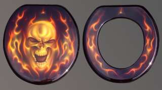 Airbrushed Painted Toilet Seat w/ Realistic Fire Skull  