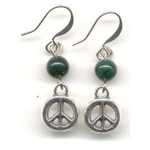   Silver Peace Earrings with Green Mountain Jade 