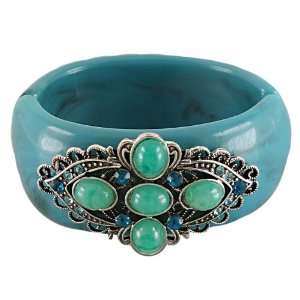  Bangle Bracelet with Large Stones in Center and Magnetic Snap 