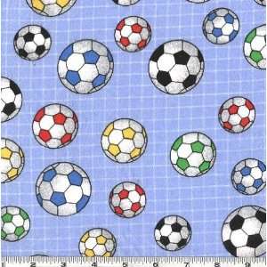  45 Wide Flannel Soccer Balls Blue Fabric By The Yard 