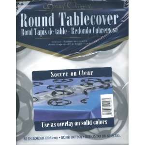  Soccer on Clear Round Tablecover Heavy Duty 82 Inch Round 