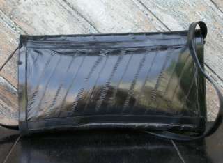 Vintage Eel Bag Purse Square Black Sling Clutch Skin Handbag Leather 