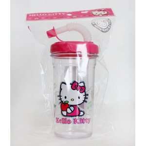   KITTY 12 Oz. TUMBLER CUP WITH LID AND STRAW   Pink 