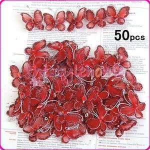 50PC Stocking Butterfly Wedding Card Decoration   Red  
