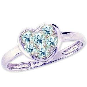   Gold A Dainty Gem Studded Sweet Heart Promise Ring Aquamarine, size7.5