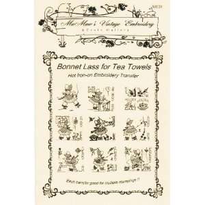  Bonnet Lass for Tea Towels Hot Iron Embroidery Transfers 