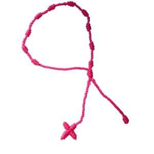   Pink Decenario Knotted Thread Rosary Cross Bracelet Hip Hop Kanye West