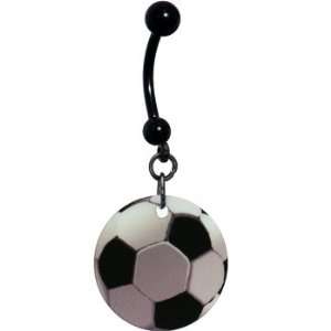    Handcrafted Black Anodized Titanium Soccer Ball Belly Ring Jewelry