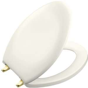   PB 96 Biscuit Elongated Toilet Seat with Vibrant Polished Brass Hinges