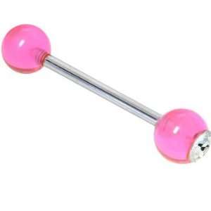  Crystalline Gem Pinksicle Barbell Tongue Ring Jewelry