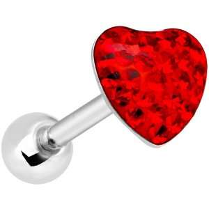  Dome Red Heart Gem Barbell Tongue Ring Jewelry