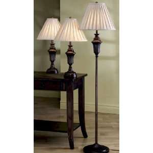 Style Lamp Set With Pleated Shade, One Floor Lamp And Two Table Lamps 