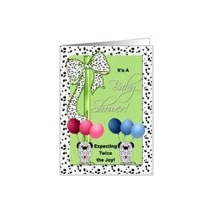 Baby Shower Invitation for Fraternal Twins with Green Dalmatian Print 