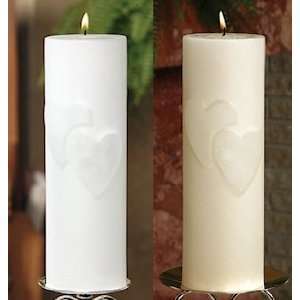  White Embossed Hearts Unity Candle 