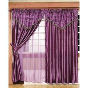  Vintage Satin Purple Embroidery Flower Window Curtain 