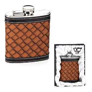  Basketweave Black & Brown Leather Flask in Gift Box w 
