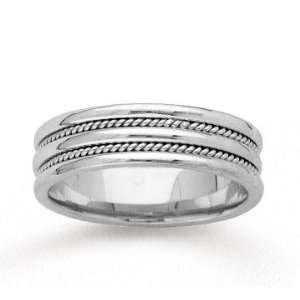 14k White Gold Milgrain Strips Hand Carved Wedding Band Jewelry