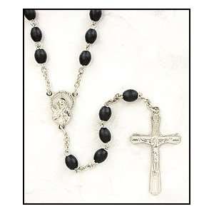 Men or Boys Black Wood Oval Bead Rosary, Wood 6 x 8 mm Bead    20 1?2 